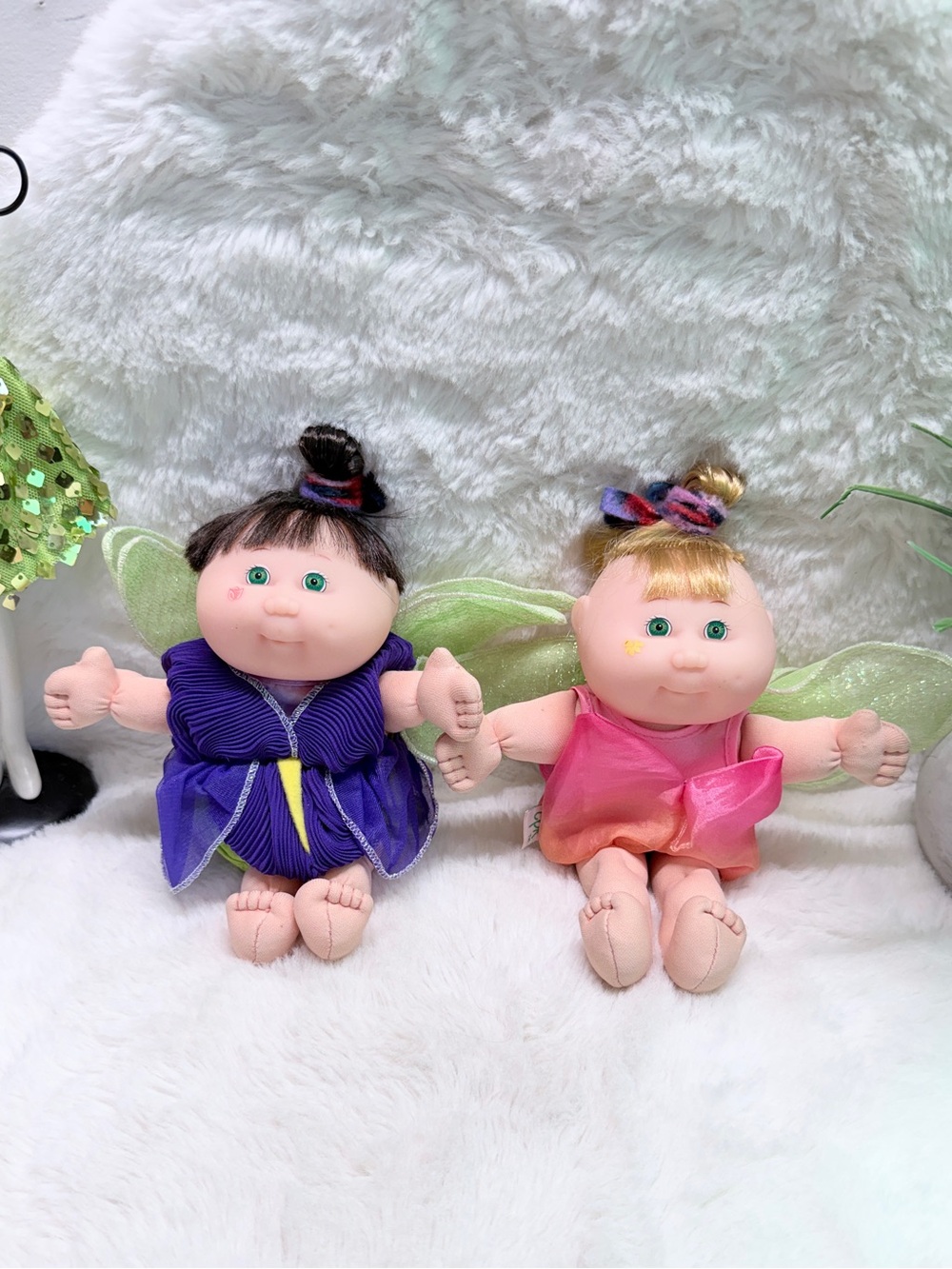 8” Cabbage Patch Kids Vintage Plush Fairy Baby Doll - Purple and Pink Set 💝